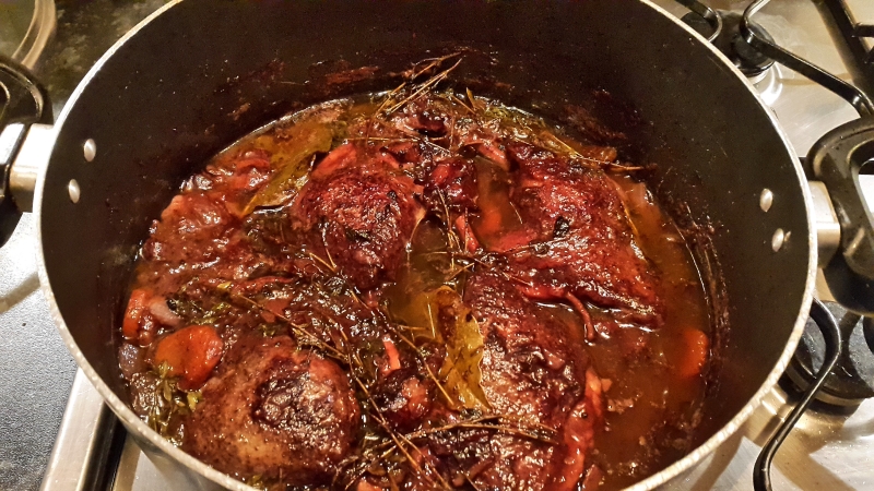 Duck Legs in Red Wine Sauce (Coq au Vin)