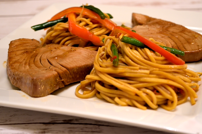 Easy Teriyaki Tuna Steaks with Spicy Fresh Noodles