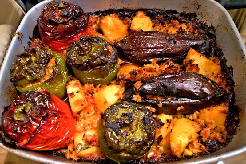 Greek-Style Stuffed Peppers and Eggplants