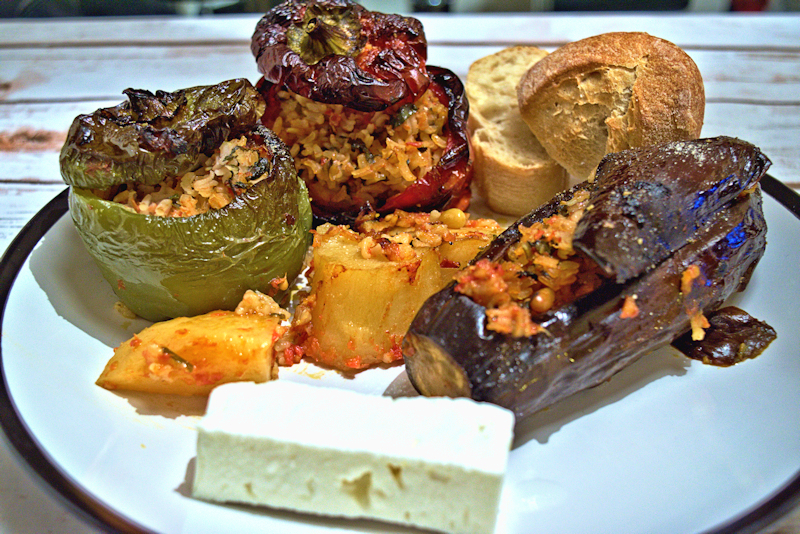 Greek-Style Stuffed Peppers and Eggplants