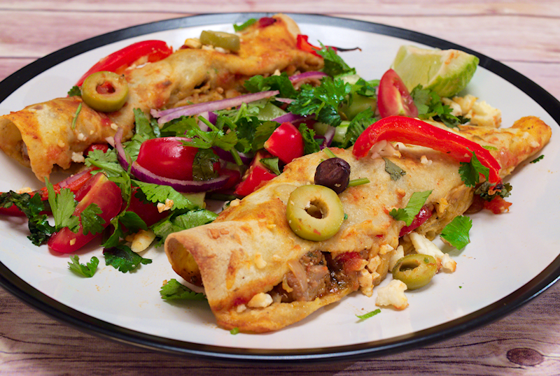 Greek-style Pork Enchiladas with Feta and Peppers