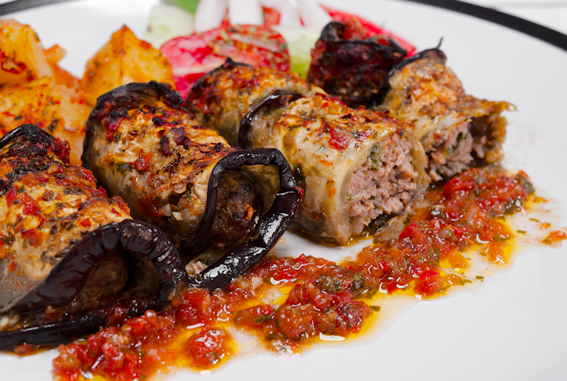 Meatballs Wrapped in Roasted Eggplant Slices