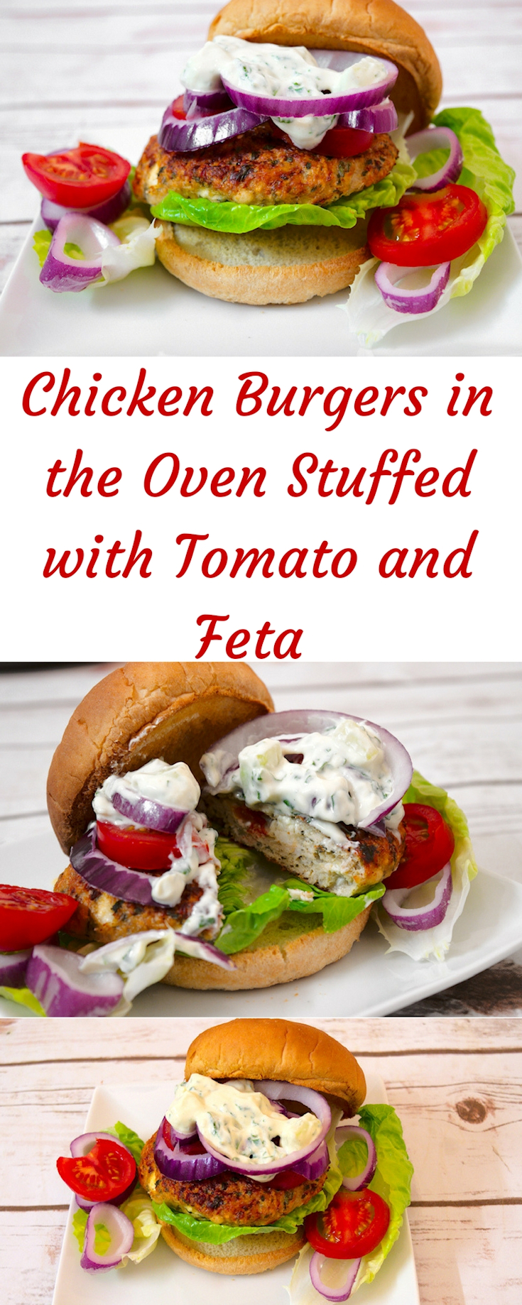 Chicken Burgers in the Oven Stuffed with Tomato and Feta