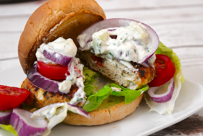 Chicken Burgers in the Oven Stuffed with Tomato and Feta