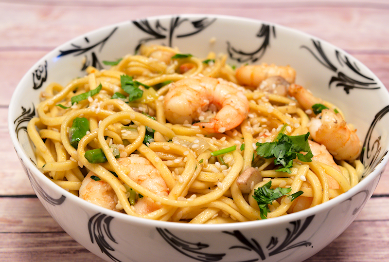 mushroom and shrimp noodle bowls