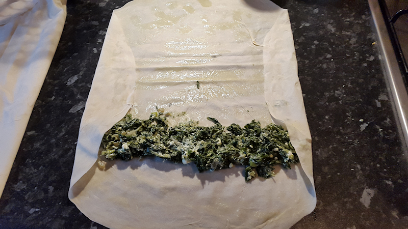 Kale with Spinach and Feta Filo Rolls