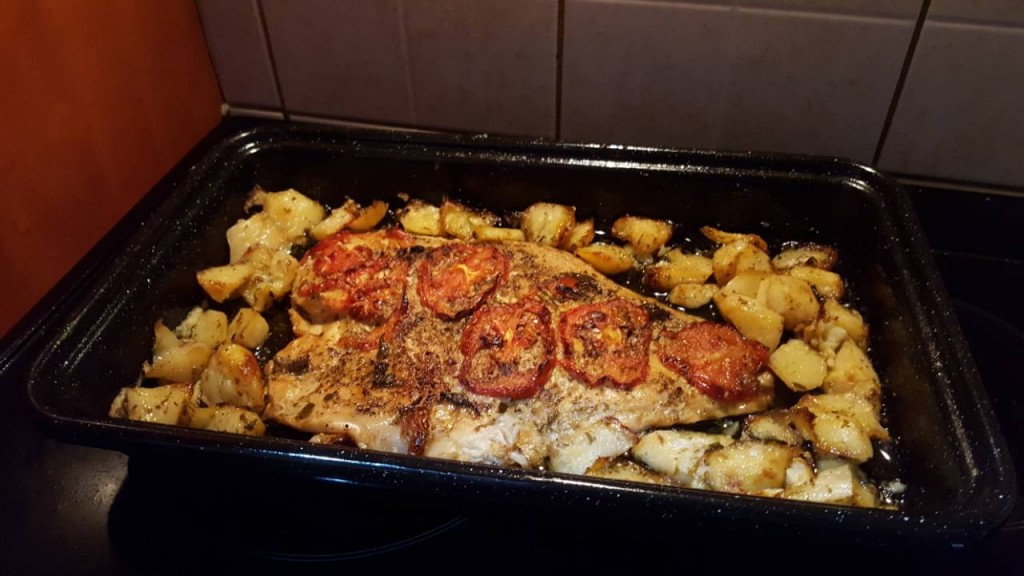Fish in the oven with tomatoes from my friend Dimitris
